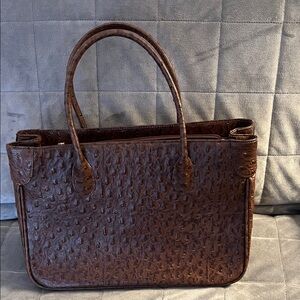 Muska Milano Italy Ostrich Brown Tote Bag - Genuine Leather
